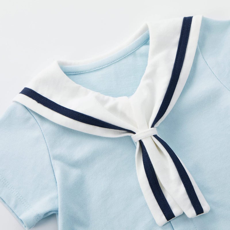 pureborn Baby Boys Romper Short Sleeve Collared Nautical Romper One-Piece Beach Outfit 6-9 Months Blue - Image 3