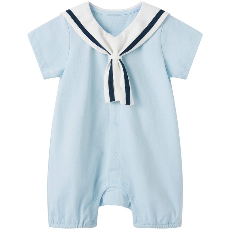 pureborn Baby Boys Romper Short Sleeve Collared Nautical Romper One-Piece Beach Outfit 6-9 Months Blue - Image 1