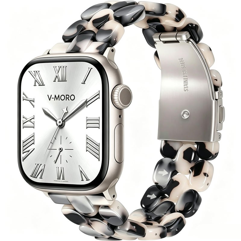 V-MORO VMORO Compatible with Apple Watch Band 40mm41mm42mm38mm Women Resin Strap Fashion Dressy Fancy Bracelet lightweight Cute Wristband for iWatch Bands Series 11 10 9 8 7 6 5 4 3 2 1 SEBlack Floral - Image 2