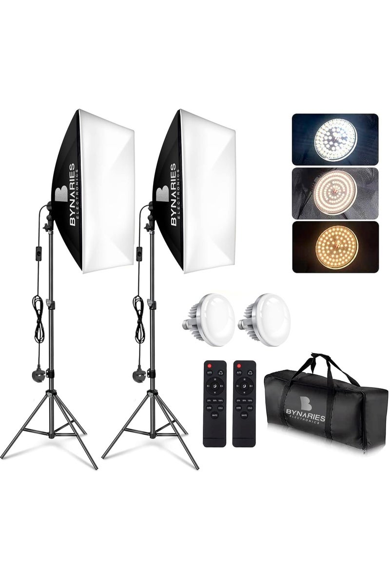 Bynaries Electronics BYNARIES Softbox Lighting Kit | photography light Kit with 2x20x28" Soft Box, 2x50W LED Bulb (3000K-7000K), 2 Adjustable Stand, 2 Remote & Bag - Studio Light for Video Recording & Portrait Shooting - Image 1