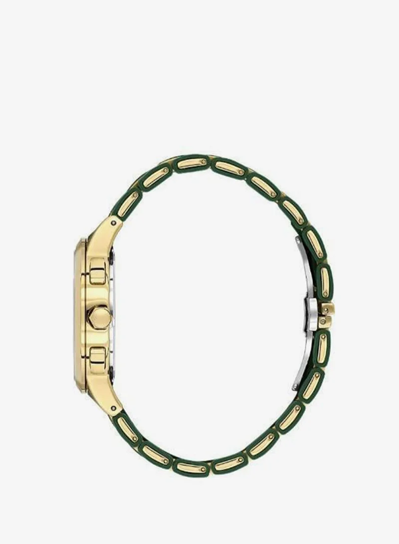 DANIEL KLEIN Men's Stainless Steel and Silicone Gold Alloy Case Analog Dark Green Round Double Layer Dial Japanese Quartz Exclusive 50 Meters Water Resistant