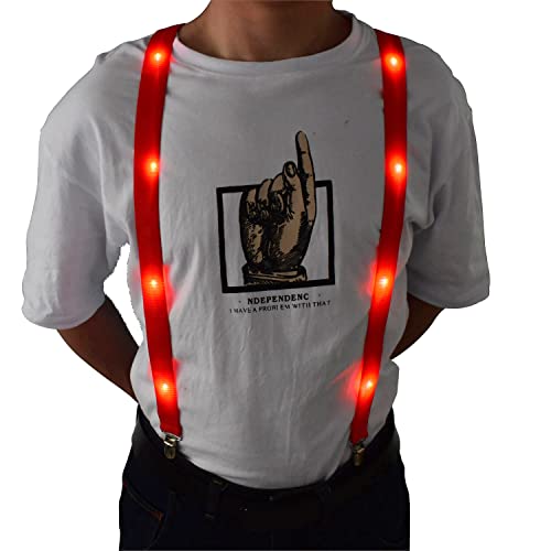 AMNQUERXUS LED Glow Light Up Christmas Suspenders Trouser Braces Y Shape Suspenders Gifts for Men Women (Red) - Image 1