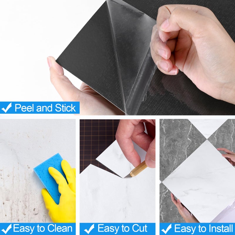 Tottist 30-Pack 12x12 Inch Peel and Stick Vinyl Floor Tiles, Self Adhesive Waterproof Flooring Planks for Kitchen, Dining Room,Bathroom,Vestibule, Cover 30 Sq. Ft(Grey/White Marble,15 Tiles Per Color) - Image 4
