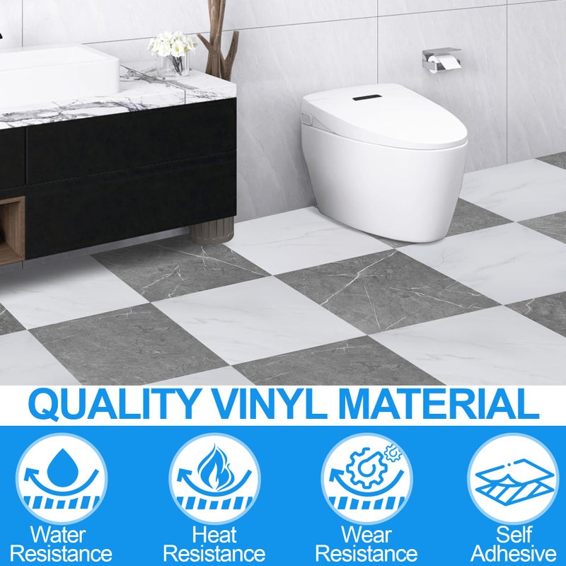 Tottist 30-Pack 12x12 Inch Peel and Stick Vinyl Floor Tiles, Self Adhesive Waterproof Flooring Planks for Kitchen, Dining Room,Bathroom,Vestibule, Cover 30 Sq. Ft(Grey/White Marble,15 Tiles Per Color) - Image 2