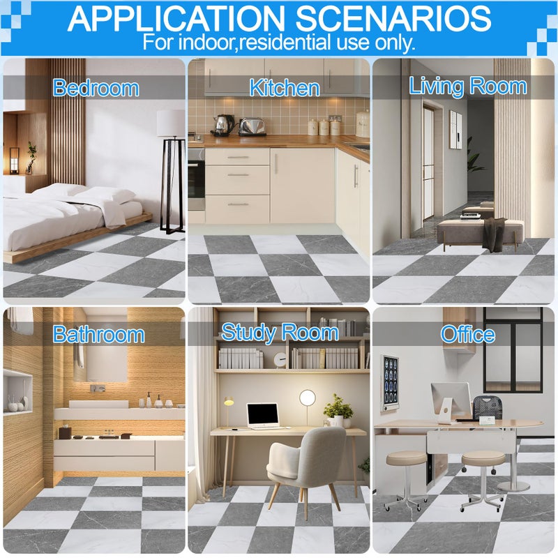 Tottist 30-Pack 12x12 Inch Peel and Stick Vinyl Floor Tiles, Self Adhesive Waterproof Flooring Planks for Kitchen, Dining Room,Bathroom,Vestibule, Cover 30 Sq. Ft(Grey/White Marble,15 Tiles Per Color) - Image 3
