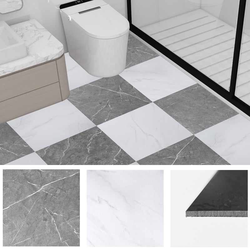 Tottist 30-Pack 12x12 Inch Peel and Stick Vinyl Floor Tiles, Self Adhesive Waterproof Flooring Planks for Kitchen, Dining Room,Bathroom,Vestibule, Cover 30 Sq. Ft(Grey/White Marble,15 Tiles Per Color) - Image 1