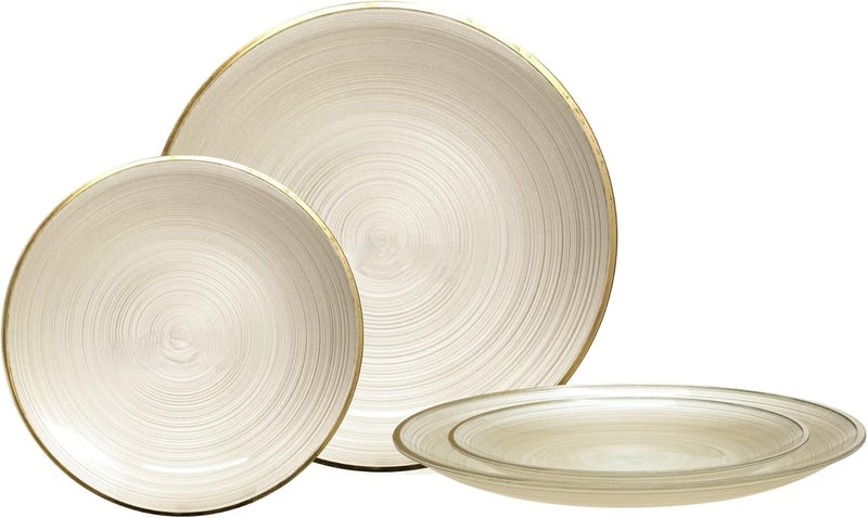 OCCASIONS FINEST PLASTIC TABLEWARE " OCCASIONS " 50 Plates Pack (25 Guests)-Wedding Party Disposable Plastic Plate Set -25 x 10'' Dinner + 25 x 7'' Salad & Dessert plates (Belize in Ivory & Gold) - Image 1