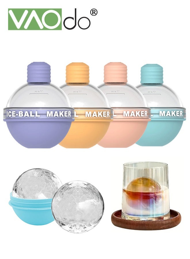 VAOdo 4PCS Large Round Ice Ball Maker with Lids, Food Grade Silicone Material, Easy Release Perfectly Round Ice Cube for Coffee Milk Juice Milk Tea Cold Drinks - Image 1