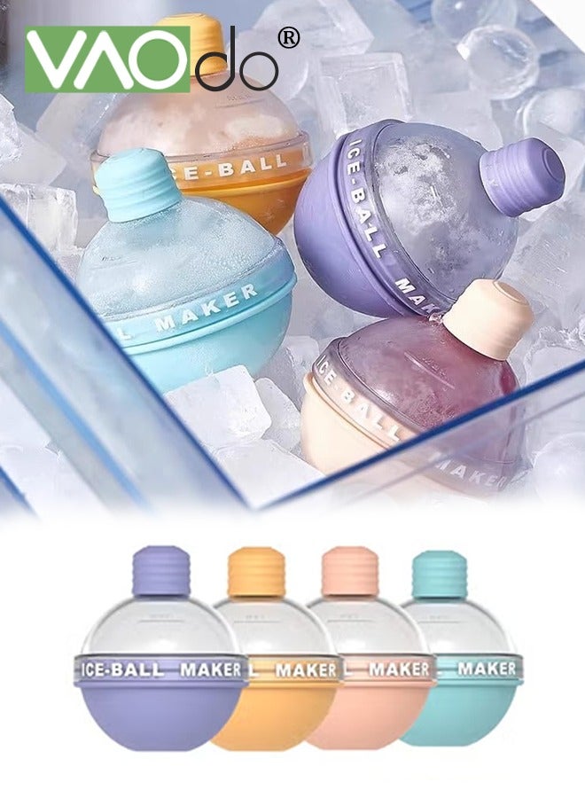 فاو دو 4 قطع صانعة كرات ثلج مستديرة كبيرة الحجم مع أغطية، مصنوعة من مادة السيليكون المخصص للطعام، مكعبات ثلج مستديرة سهلة التحرير بشكل مثالي لمشروبات القهوة بالحليب والعصير والشاي الباردة - Image 1
