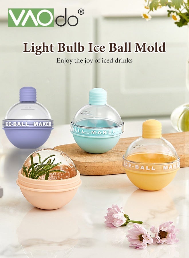 فاو دو 4 قطع صانعة كرات ثلج مستديرة كبيرة الحجم مع أغطية، مصنوعة من مادة السيليكون المخصص للطعام، مكعبات ثلج مستديرة سهلة التحرير بشكل مثالي لمشروبات القهوة بالحليب والعصير والشاي الباردة - Image 2