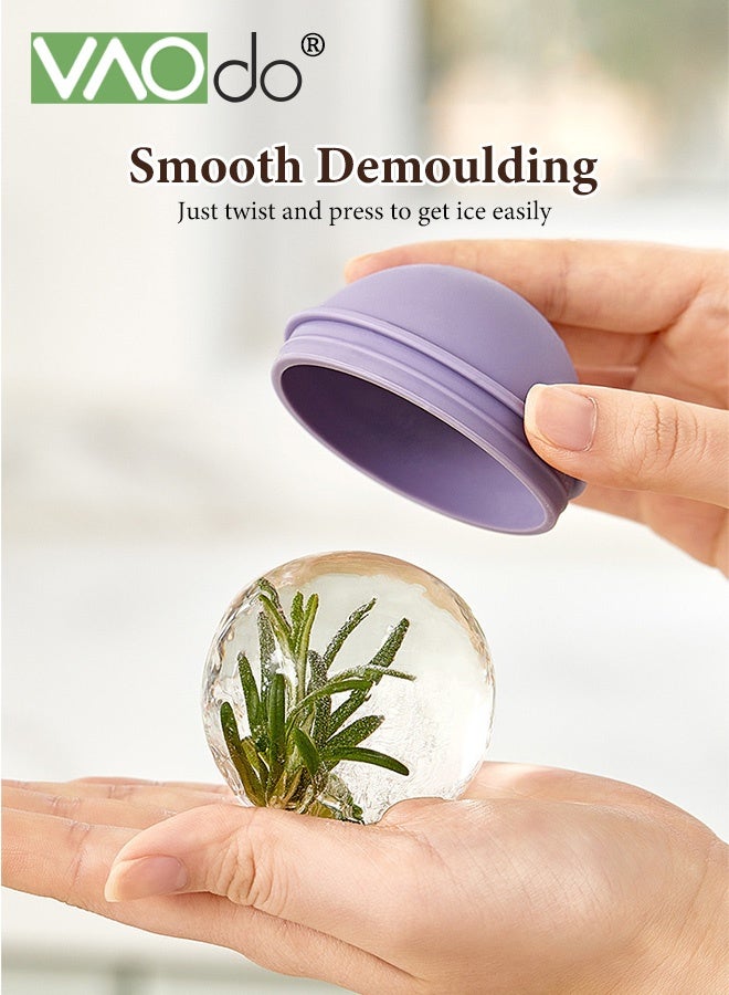 فاو دو 4 قطع صانعة كرات ثلج مستديرة كبيرة الحجم مع أغطية، مصنوعة من مادة السيليكون المخصص للطعام، مكعبات ثلج مستديرة سهلة التحرير بشكل مثالي لمشروبات القهوة بالحليب والعصير والشاي الباردة - Image 4