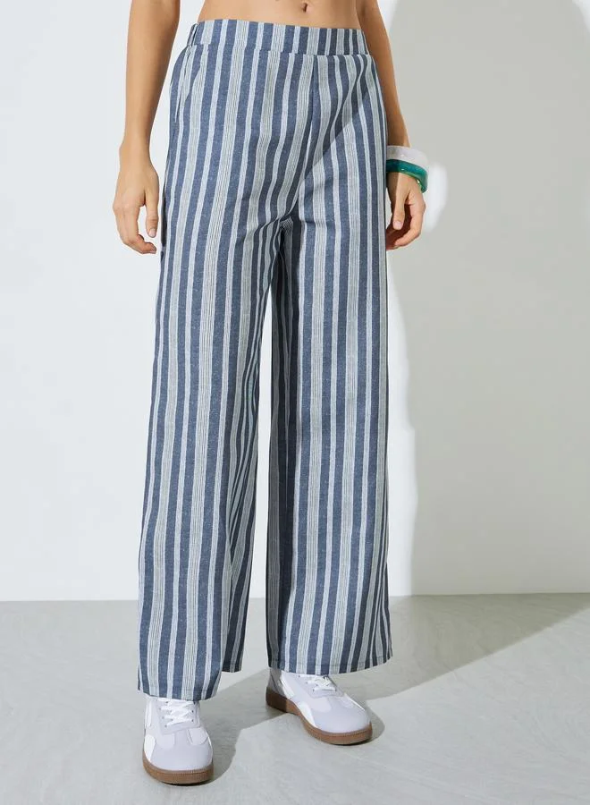Styli Grey Striped Wide Leg Trousers