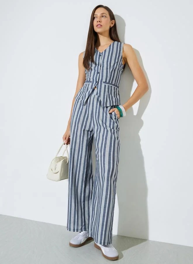 Styli Grey Striped Wide Leg Trousers