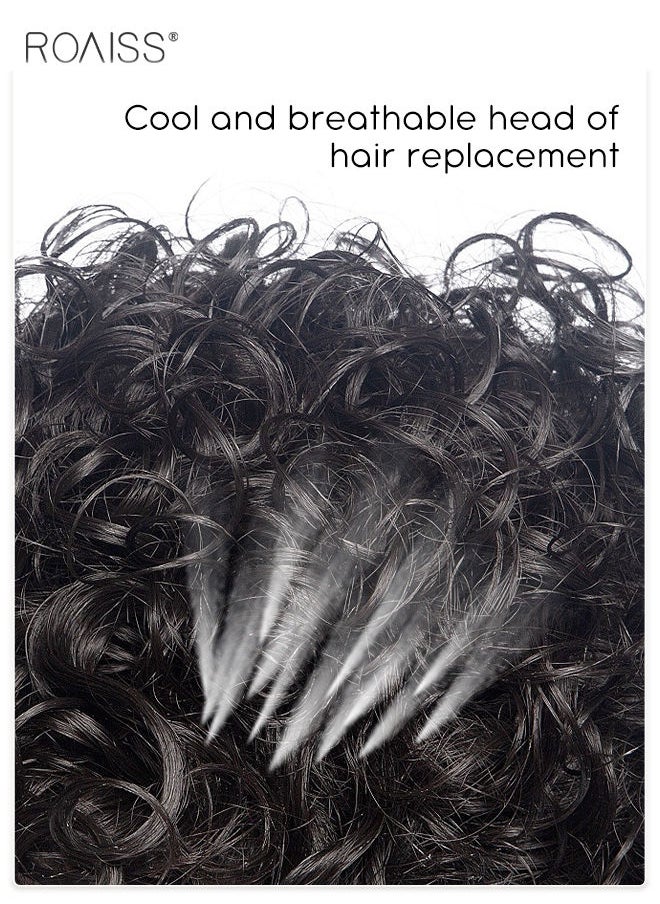 roaiss - Men's Hair Wig, Short Curly Synthetic Natural Heat Resistant Fiber Breathable Hair Wig for Male for Daily Wear, Party, Costume, Cosplay, Black, 16.5cm - Image 1