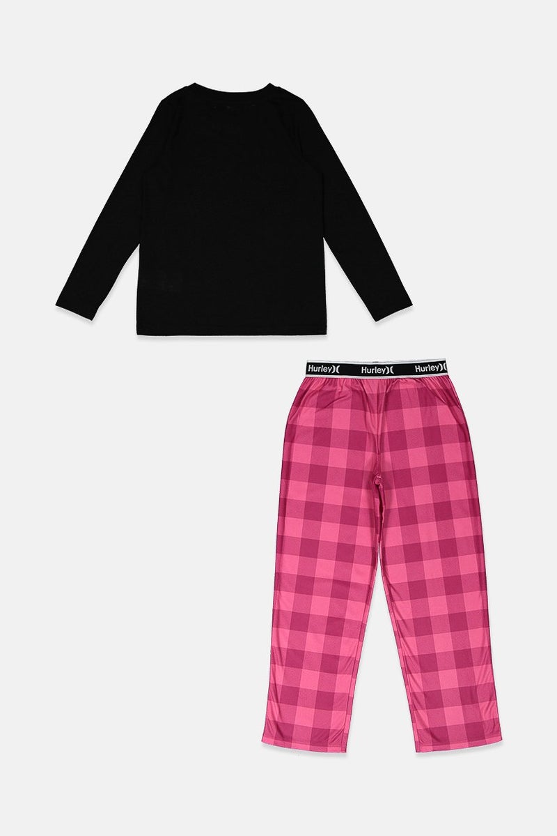 Hurley Kid Girls 2 Pieces Top And Pants Sleepwear Set, Black and Pink  - Image 2