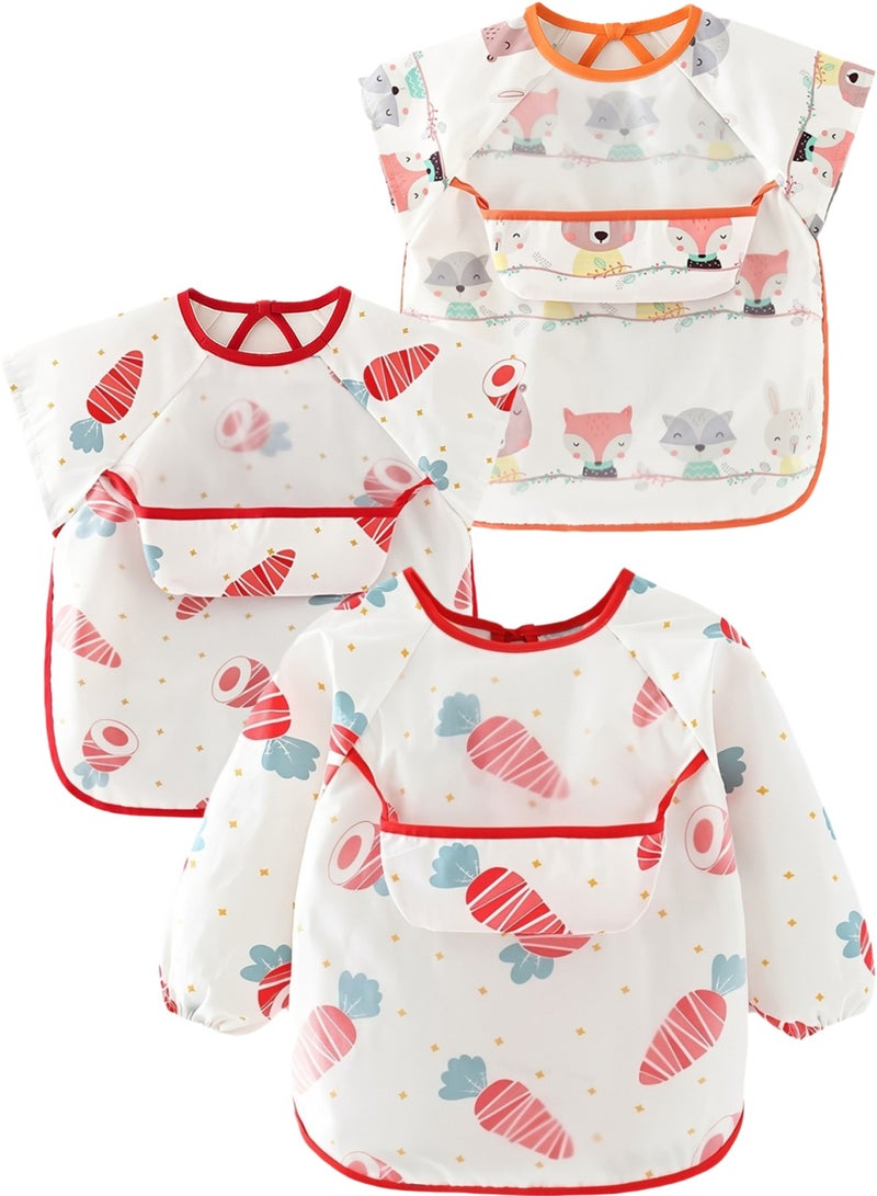 Pack Of 3 Waterproof Baby Bibs with Pocket, Safety Material, Machine Washable - Image 1