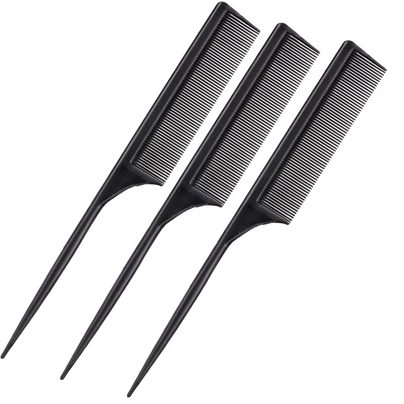 Leinuosen 3 Pack Rat Tail Combs Fine Tooth Parting Tip for Women Carbon Fiber Heat Resistant Anti Static Teasing for Back Combing Root Teasing Adding Volume Evening Styling(Black) - Image 1