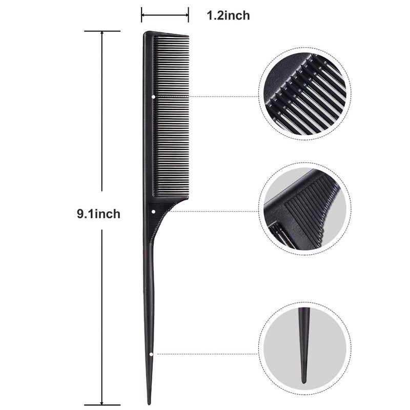 Leinuosen 3 Pack Rat Tail Combs Fine Tooth Parting Tip for Women Carbon Fiber Heat Resistant Anti Static Teasing for Back Combing Root Teasing Adding Volume Evening Styling(Black) - Image 2