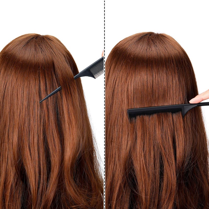 Leinuosen 3 Pack Rat Tail Combs Fine Tooth Parting Tip for Women Carbon Fiber Heat Resistant Anti Static Teasing for Back Combing Root Teasing Adding Volume Evening Styling(Black) - Image 3