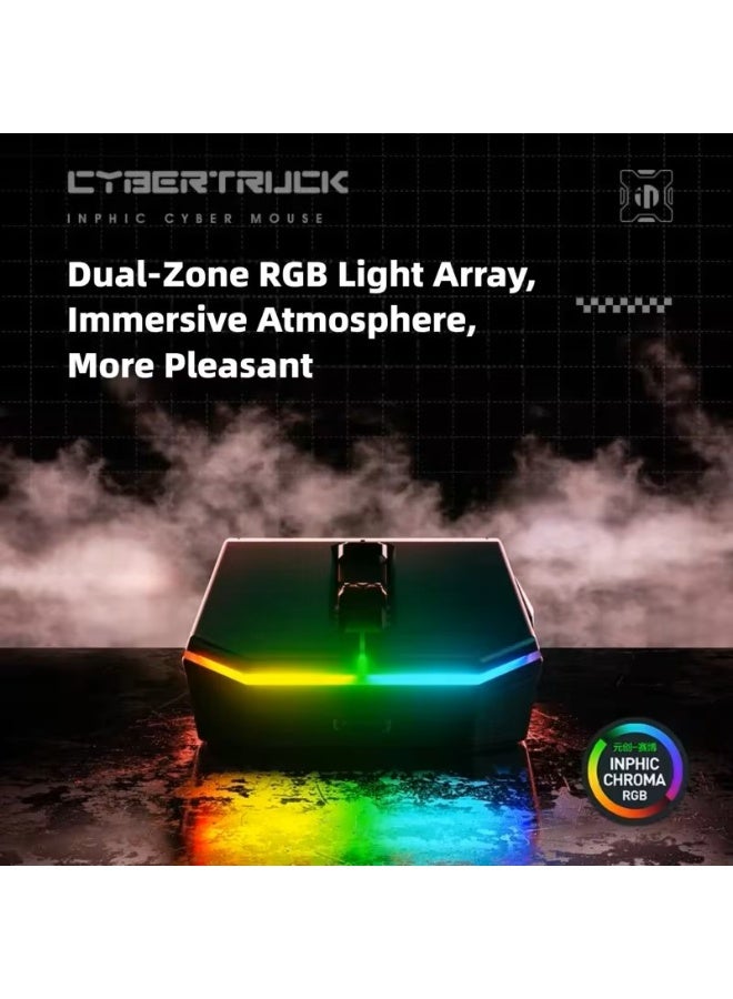 إنفيك ماوس قيمنق بتصميم سايبربانك ثلاثي الوضع 2.4G/بلوتوث/سلكي، إضاءة RGB مزدوجة، دقة 12800 DPI مع 6 مستويات، نقر هادئ، شريحة ألعاب، بطارية 500mAh، شحن Type-C، متوافق مع Windows و macOS و Android و iOS - Image 3