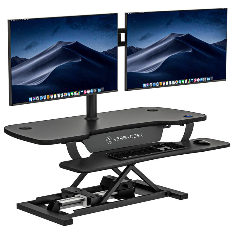 VERSADESK PowerPro 40 x 24 Standing Desk Converter  40 inch Electric Height Adjustable Sit to Stand Desk Riser wKeyboard Tray  USB Hub  Ergonomic Workstation for Home  Office Black