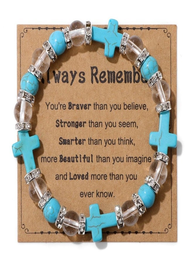 Pingyongchang Inspirational Cross Bracelets for Women Healing Relaxation Crystal Stone Bracelet Gifts for Christian Easter Graduation Birthday Christmas Mothers day Valentines for Her Mom Best Friend-Blue B - Image 1