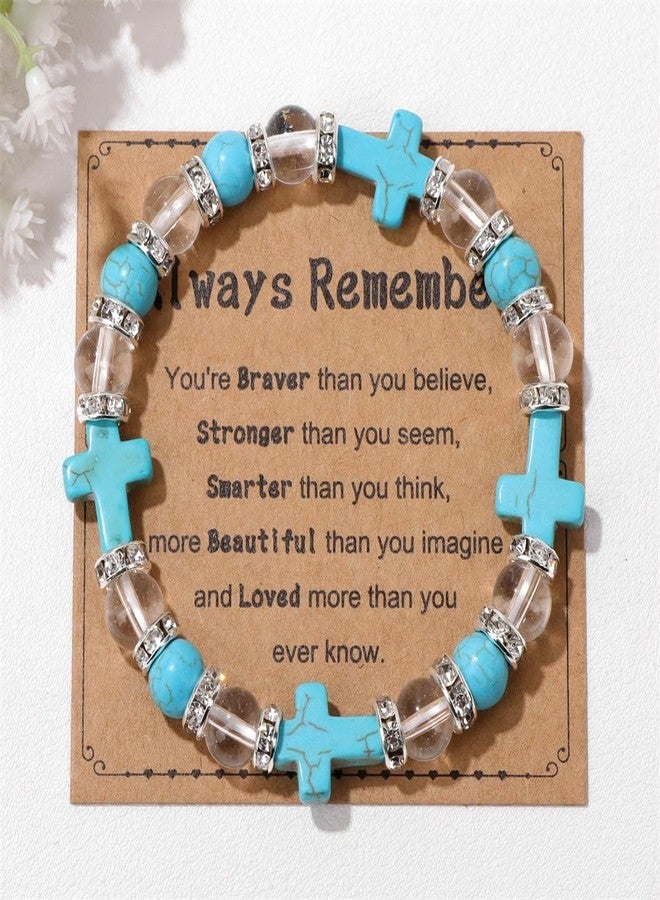 Pingyongchang Inspirational Cross Bracelets for Women Healing Relaxation Crystal Stone Bracelet Gifts for Christian Easter Graduation Birthday Christmas Mothers day Valentines for Her Mom Best Friend-Blue B - Image 2