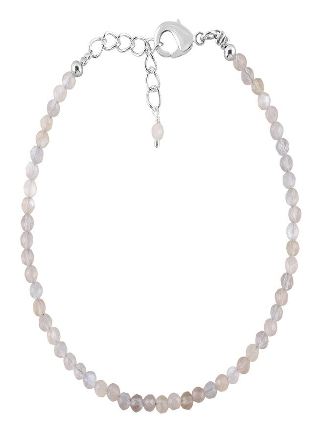 YANARA Grey Moonstone Bracelet Natural Gemstone Micro Beads Handmade Jewelry For Women Chakra Energy Crystal, Silver Plated Chain 8 inch Crystal Bracelet - Image 5