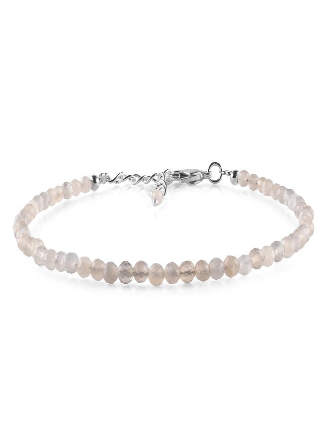 YANARA Grey Moonstone Bracelet Natural Gemstone Micro Beads Handmade Jewelry For Women Chakra Energy Crystal, Silver Plated Chain 8 inch Crystal Bracelet - Image 1