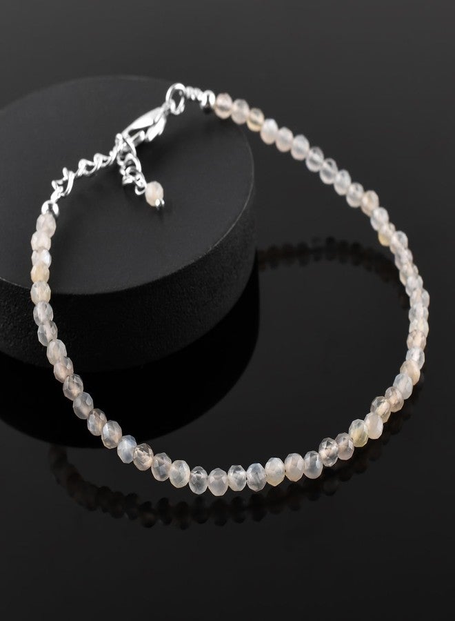 YANARA Grey Moonstone Bracelet Natural Gemstone Micro Beads Handmade Jewelry For Women Chakra Energy Crystal, Silver Plated Chain 8 inch Crystal Bracelet - Image 4