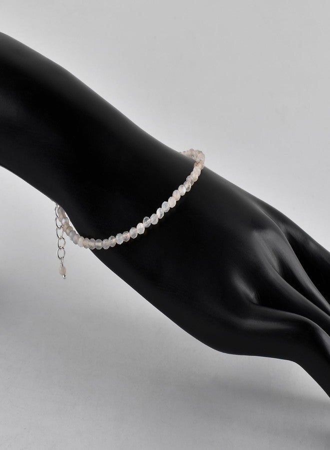 YANARA Grey Moonstone Bracelet Natural Gemstone Micro Beads Handmade Jewelry For Women Chakra Energy Crystal, Silver Plated Chain 8 inch Crystal Bracelet - Image 2