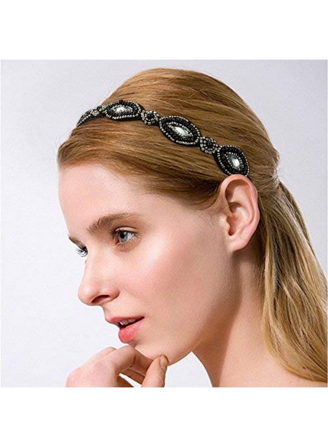 Amariver 2 Pieces Rhinestone Beaded Elastic Headband，Fashion Headbands Handmade Hair Bands Hair Accessories For Lady Woman 2025" Fits For Most (Style B) - Image 2