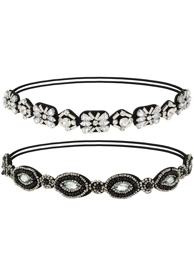 Amariver 2 Pieces Rhinestone Beaded Elastic Headband，Fashion Headbands Handmade Hair Bands Hair Accessories For Lady Woman 2025" Fits For Most (Style B) - Image 1