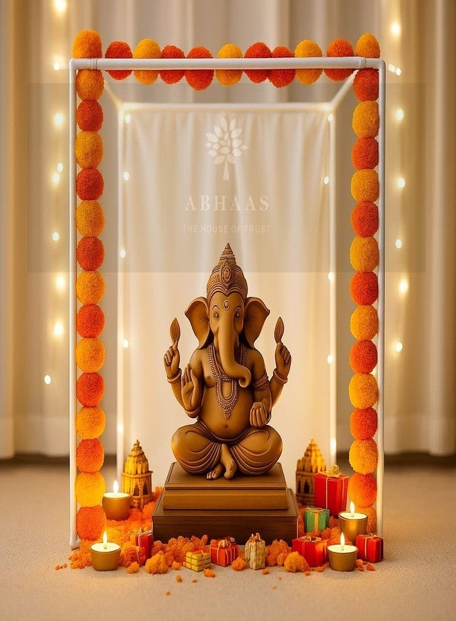 Treewing 25Pcs Pooja Decoration Mandap Tent Pandal with Marigold Garlands for Ganesh Chaturthi Home Decor Cubical Mandap | Ganesh Chaturthi/Durga Pooja/Janamshtami (Mix (Yellow+Orange), 16X16X16Inch) - Image 3