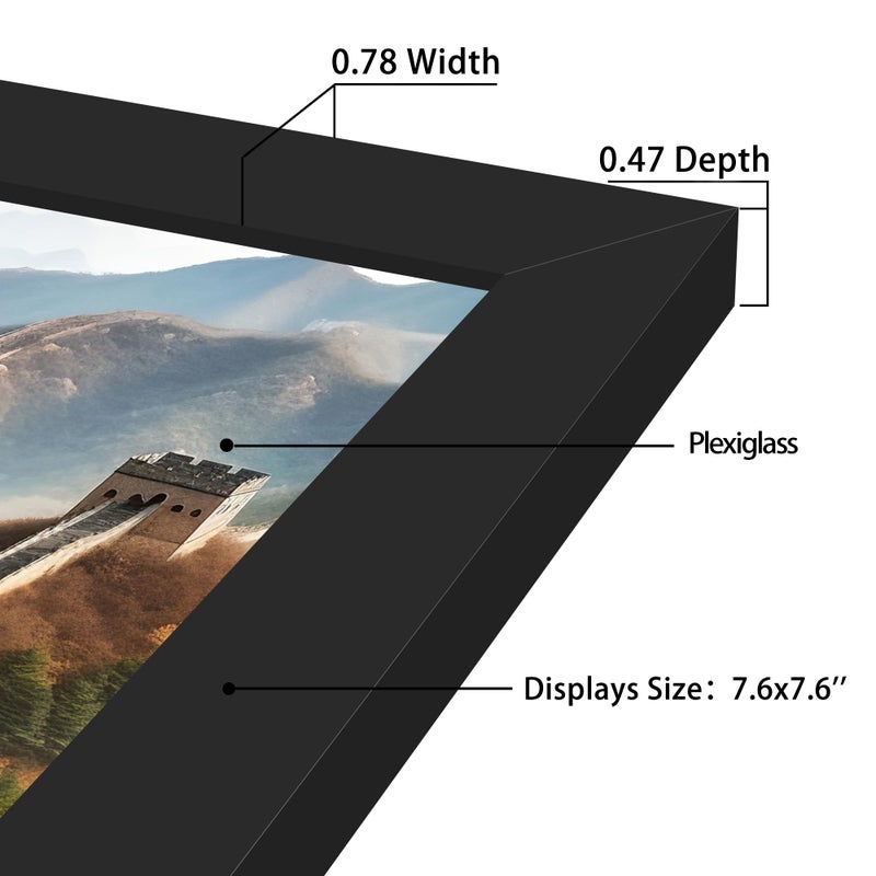 Picrit 8x8 صورة إطار الصورة إطار الصورة لجدار التثبيت عرض الأسود - Image 2
