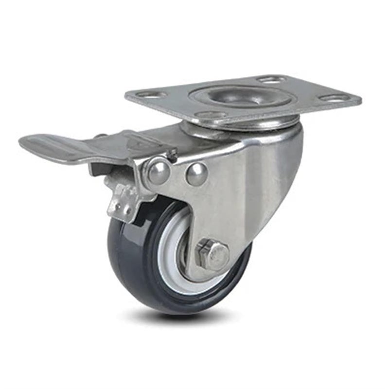 Aokley 1.5 بوصة عجلات من الفولاذ المقاوم للصدأ مع فرامل عجلات بولي يوريثان صناعية صامتة لا تصدأ - Image 1