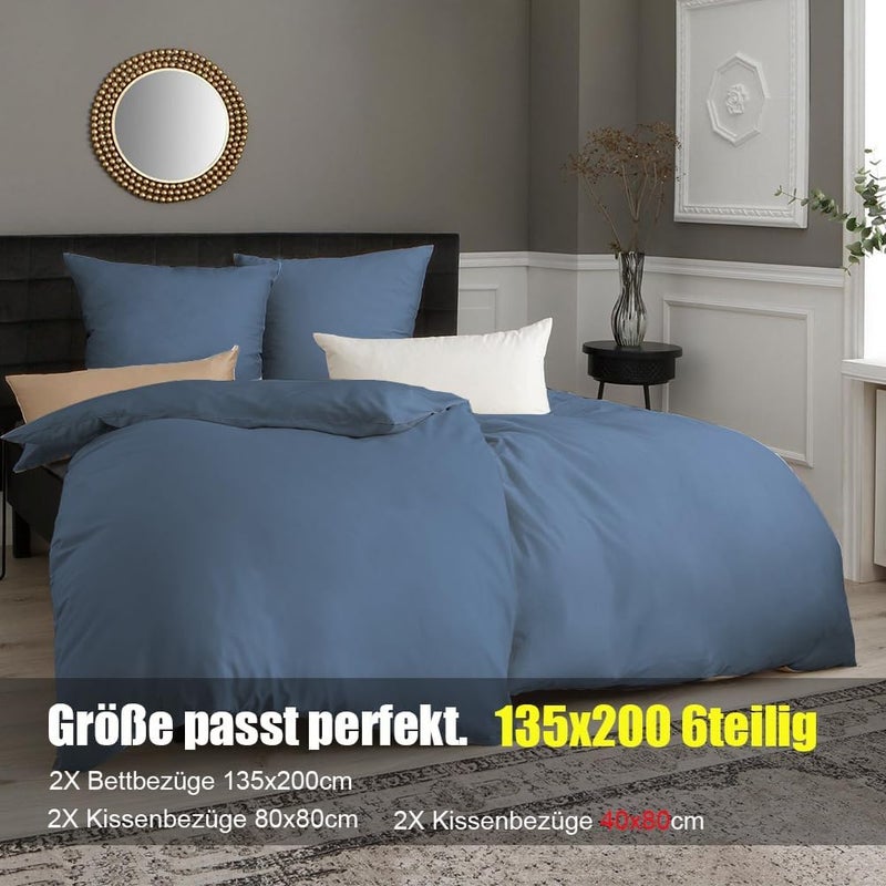 Soifox مجموعة أغطية سرير أزرق فاتح 6 قطع - 2 غطاء لحاف 135 × 200 سم، 2 كيس وسادة 80 × 80 سم، 2 كيس وسادة 40 × 80 سم - مايكروفايبر ناعم غير قابل للكي مع سحاب (زيتوني) - Image 5
