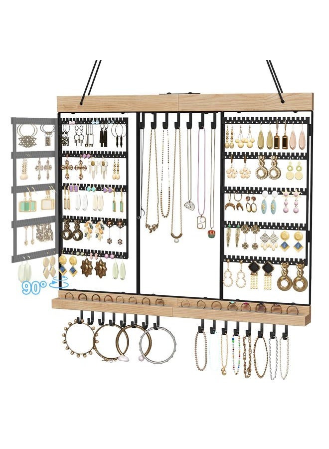 Feyejade Large Rotating Hanging Jewelry Organizer, 5-Tier Earring Holder Storage Holds up to 180 Pairs, Wall Mounted Jewelry Rack for Earrings, Necklaces, Bracelets and Rings, for Girls, Black - Image 1