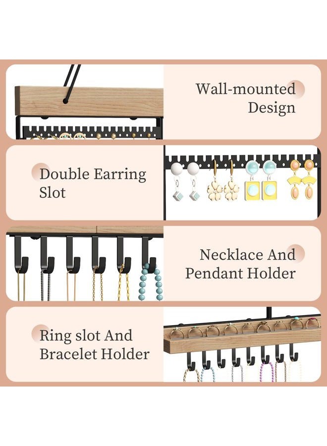 Feyejade Large Rotating Hanging Jewelry Organizer, 5-Tier Earring Holder Storage Holds up to 180 Pairs, Wall Mounted Jewelry Rack for Earrings, Necklaces, Bracelets and Rings, for Girls, Black - Image 5