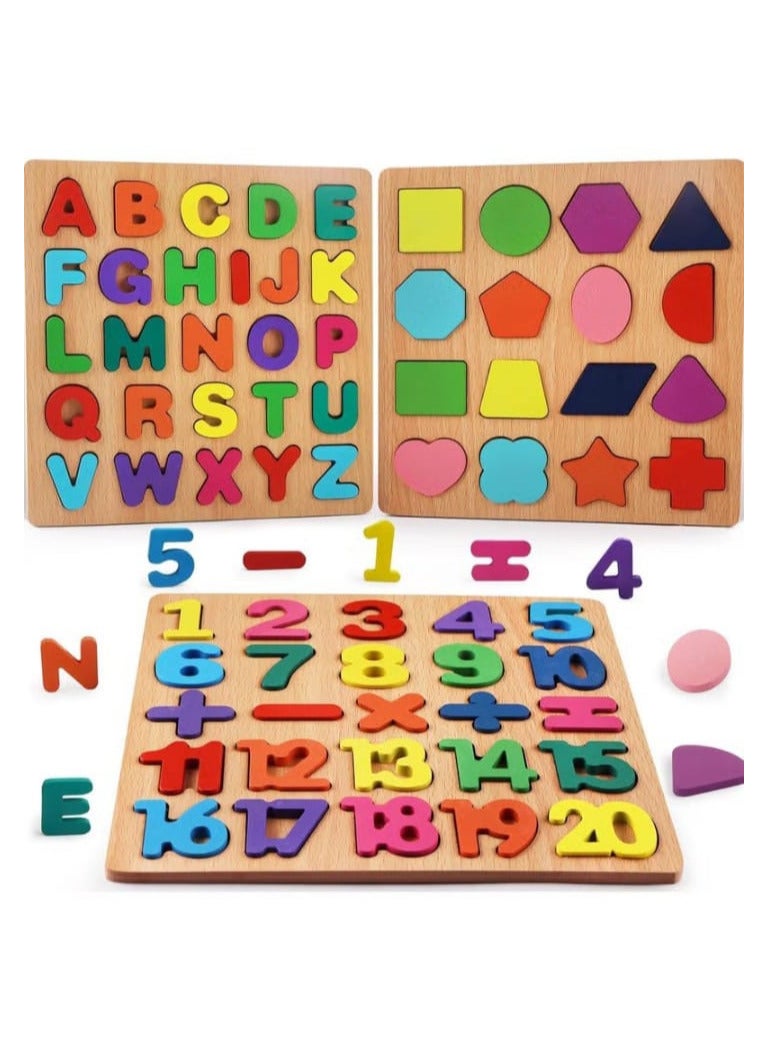 Wooden Educational Puzzle Set for Kids with Alphabet, Numbers and Shapes, 3D Big Letters, Colorful - Image 2
