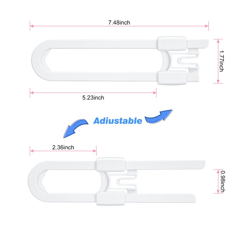 Vmaisi 8 Pack Baby Sliding Cabinet Locks - Adjustable U Shaped Child Safety Locks,Childproof Latches for Kitchen Bathroom Storage Cupboards Doors, Handles and Knobs White - Image 4