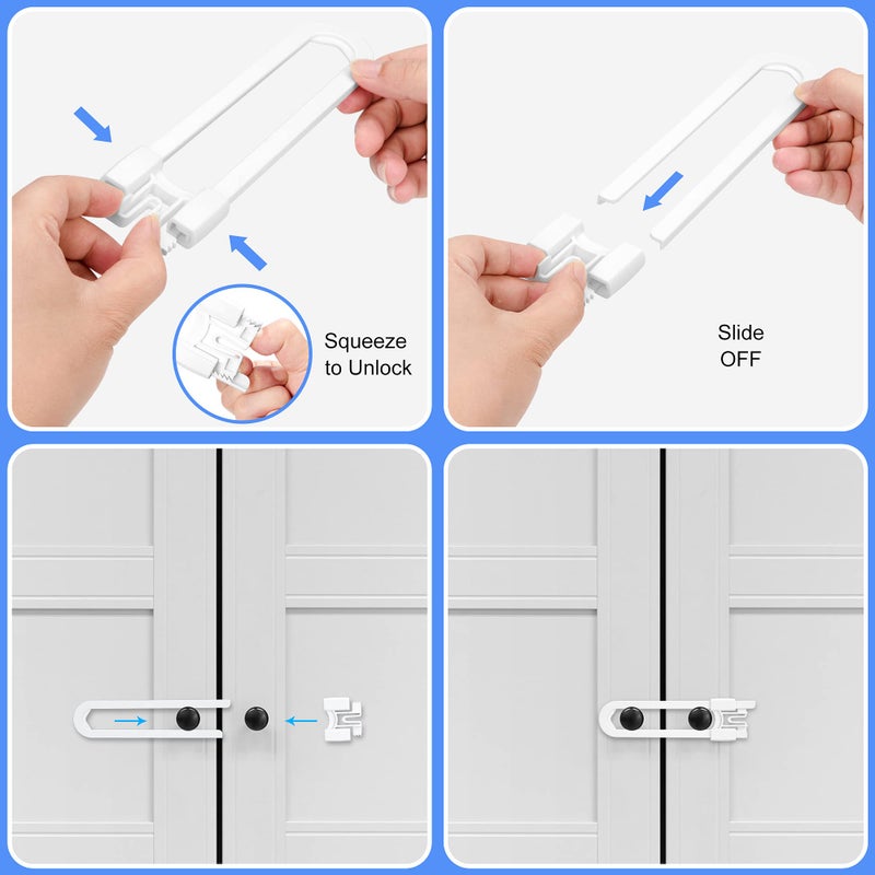 Vmaisi 8 Pack Baby Sliding Cabinet Locks - Adjustable U Shaped Child Safety Locks,Childproof Latches for Kitchen Bathroom Storage Cupboards Doors, Handles and Knobs White - Image 5