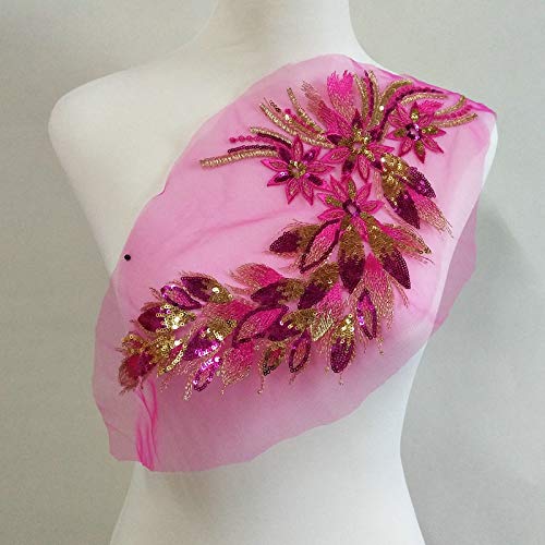 FEEPOP 1Pcs DIY Lace Sequins Embroidered Patches for Clothes Peacock Applique Embroidery Wedding Dress Sewing Trim Garment Decor (Rose red) - Image 4