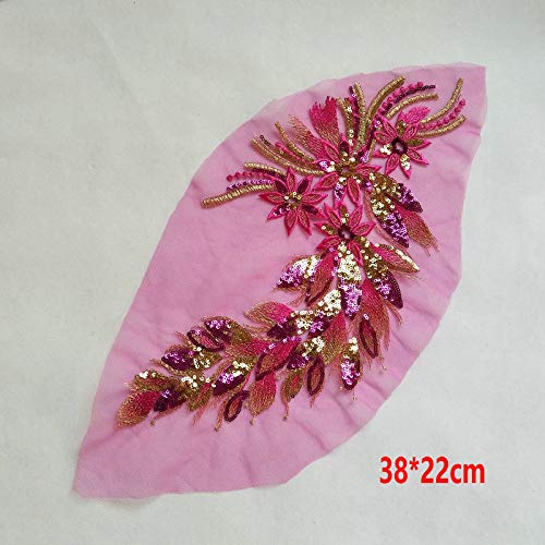 FEEPOP 1Pcs DIY Lace Sequins Embroidered Patches for Clothes Peacock Applique Embroidery Wedding Dress Sewing Trim Garment Decor (Rose red) - Image 3