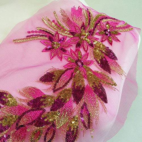 FEEPOP 1Pcs DIY Lace Sequins Embroidered Patches for Clothes Peacock Applique Embroidery Wedding Dress Sewing Trim Garment Decor (Rose red) - Image 2