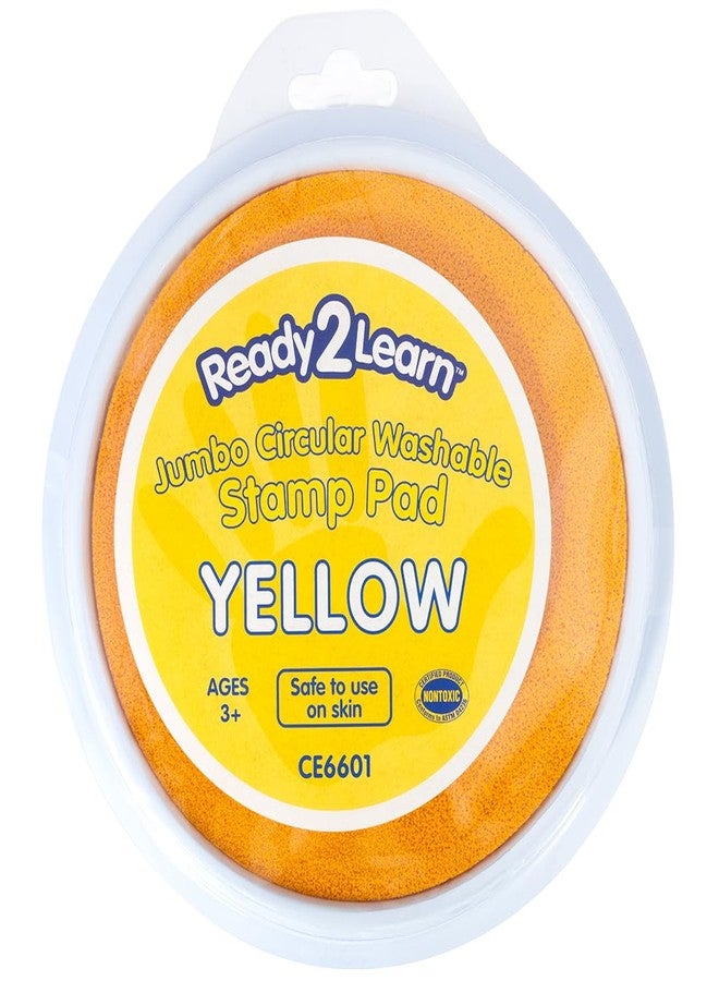 READY 2 LEARN Jumbo Circular Washable Stamp Pad - Yellow - 5.75" dia. - Non-Toxic - Fade Resistant - Ideal Size for Handprints and Footprints - Image 1