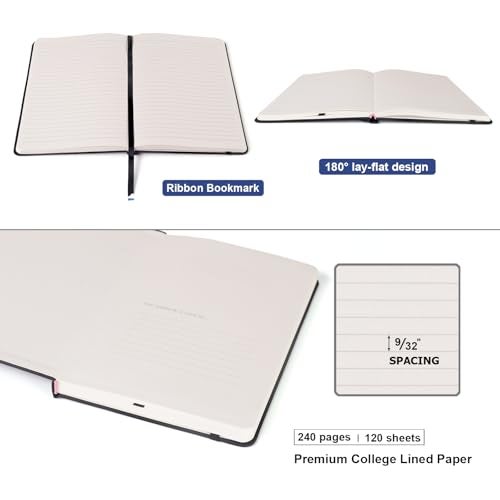 Comix 6 Pack Lined Journal Notebooks for Work, 240 Pages, 5.5"x8.3", Black, Hardcover, A5 Medium College Ruled, Journaling Notebooks for Notes-taking, Fits for Office School Home - Image 3