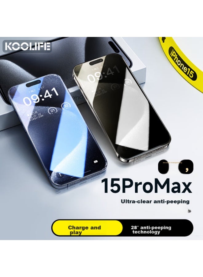 Koolife Privacy Screen Protector For Iphone 15 Pro Max, Tempered Glass Film, Anti-dust, Shockproof, Full Screen Coverage, Anti-peeping Glass Film For Apple 15 Pro Max - Image 1