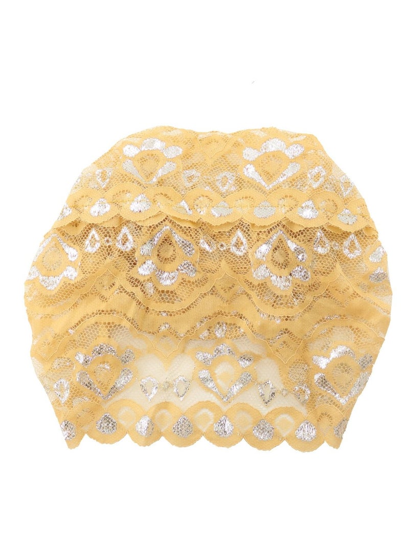 Loquat Women's Solid Color Shiny Lace Hijab Inner Cap Yellow  - Image 2