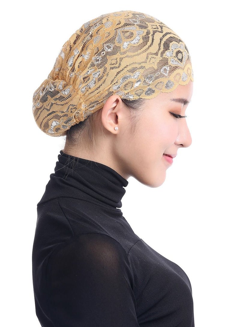 Loquat Women's Solid Color Shiny Lace Hijab Inner Cap Yellow  - Image 1